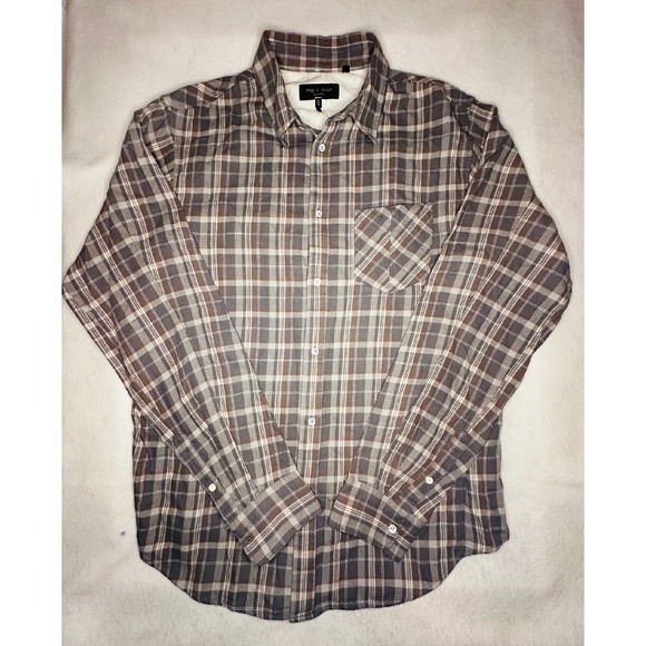 Rag & Bone Plaid Flannel Button Up Long Sleeve Shirt Gray Brown‎ XL - Picture 1 of 14